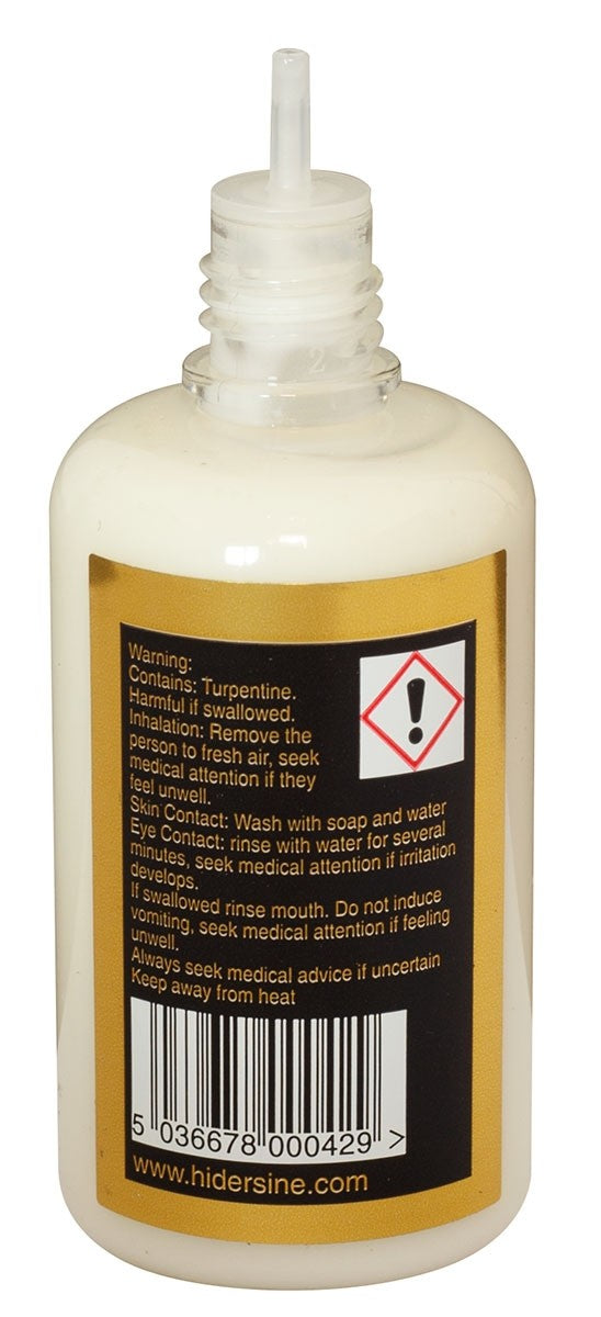 Bottle with a dropper labeled 'hidersine' on a white background