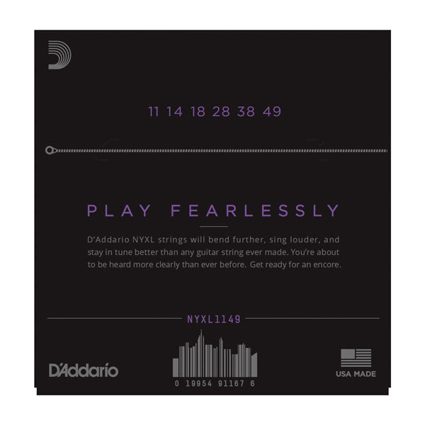 D'Addario guitar string set packaging with tuning information and branding.