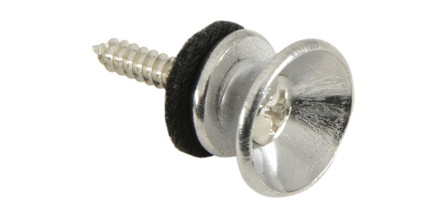 Metal screw with a strap butto on a white background