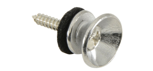 Metal screw with a strap butto on a white background