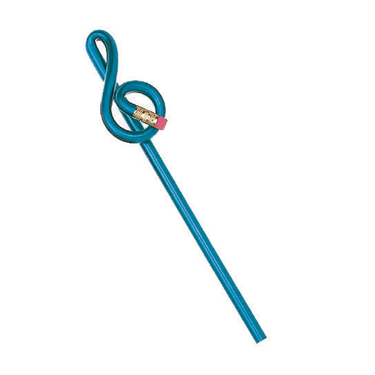 Blue pencil with a decorative knot on a white background