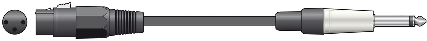 microphone lead with XLR plug and 1/4 inch plug on a white background