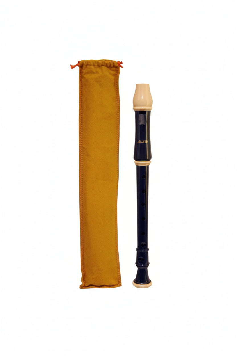 High quality plastic recorder with a yellow case on a white background