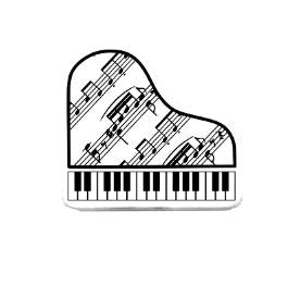 Illustration of a grand piano with music notes on a white background