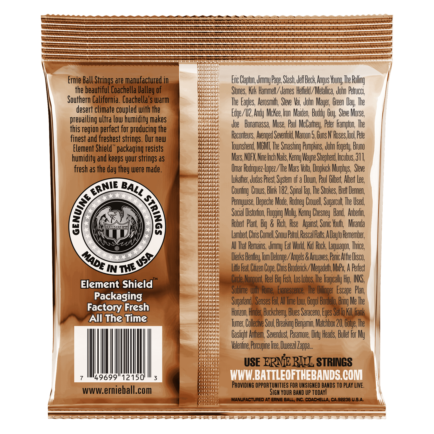 Ernie Ball guitar strings packaging with brand information and product details.