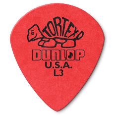 Red guitar pick with Dunlop branding on a white background
