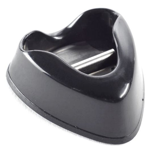 Black plastic component on a white background