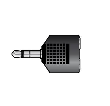 Black audio jack adapter on a white background