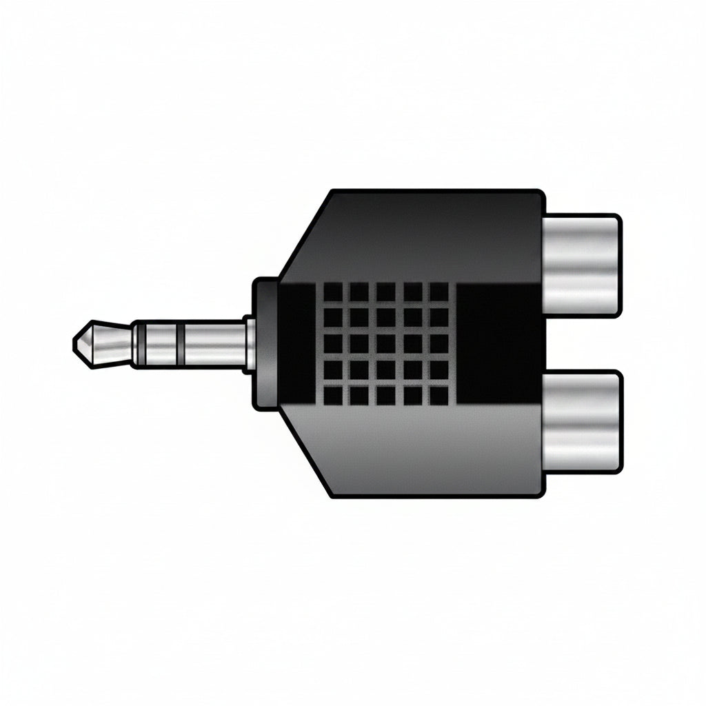 Black audio connector - stereo jack to two female RCA