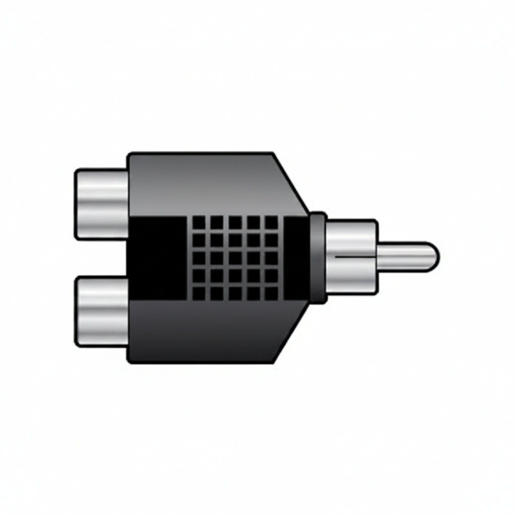 Black and silver RCA connector on a white background
