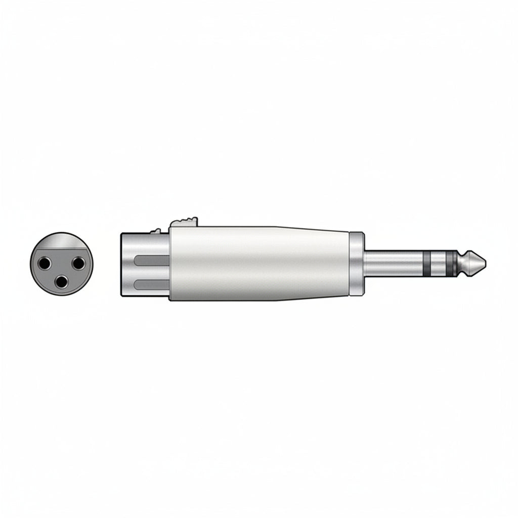 Audio connector with XLR plug and 3.5mm jack on a white background
