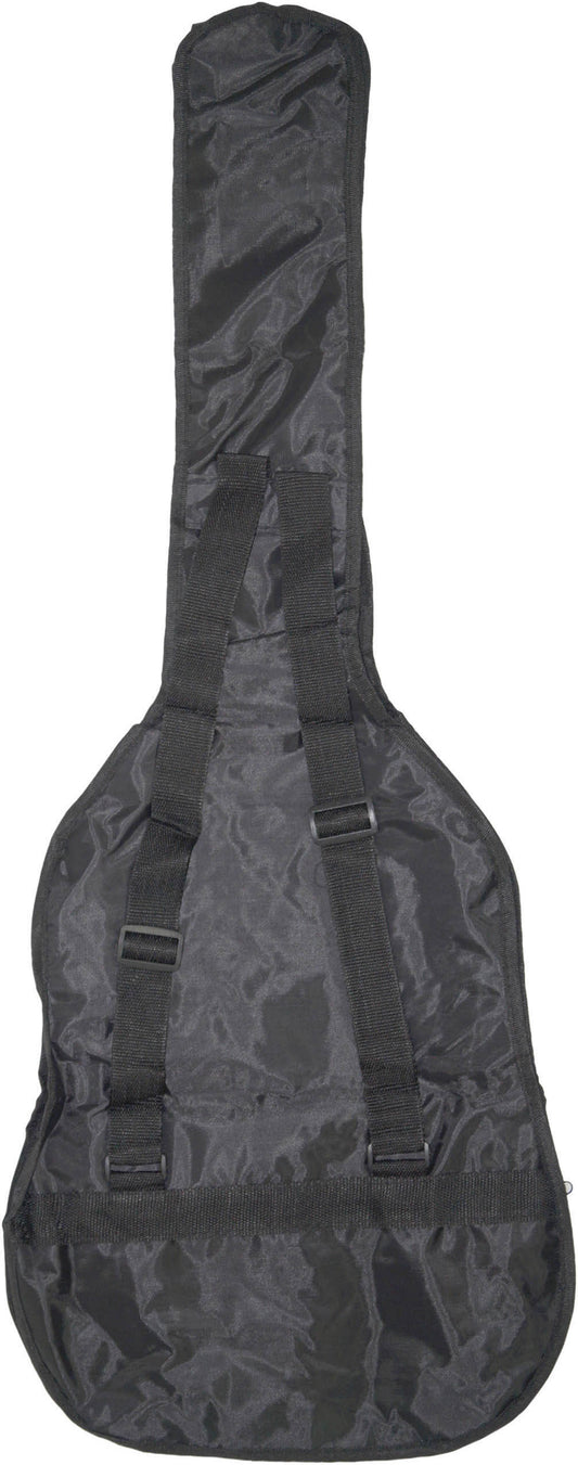 Black guitar case with back straps on a white background