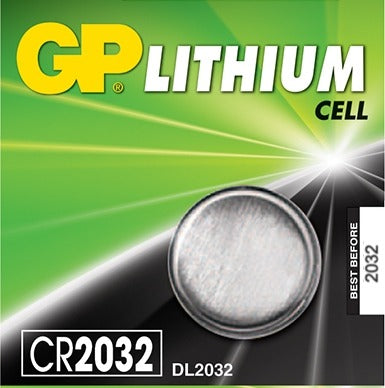 GP Lithium battery CR2032 with green background