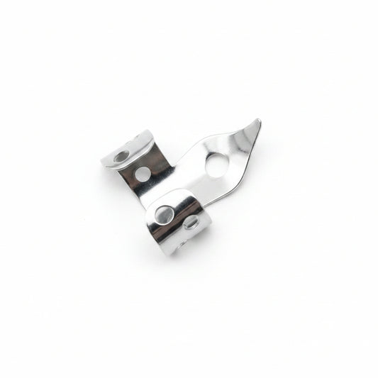 below view of a nickel finger pick on a white background