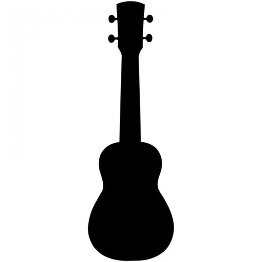 Black silhouette of a ukulele on a white background