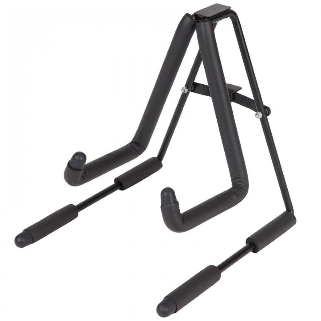 Black ukulele stand on a white background