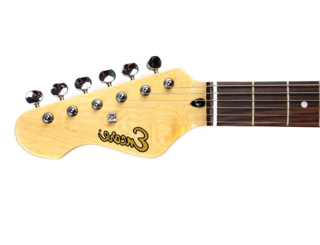Guitar headstock with brand logo on a white background