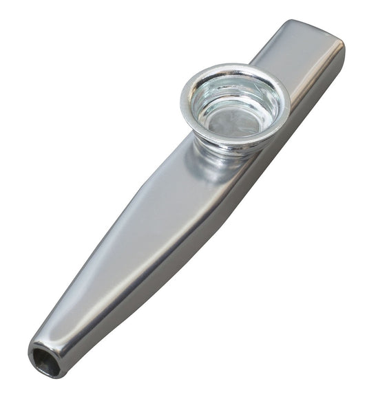 Metallic kazoo on a white background