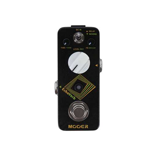 Guitar effects pedal with 'Mooger' branding on a white background