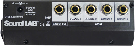 Sound LAB audio interface with multiple input and output ports on a black background