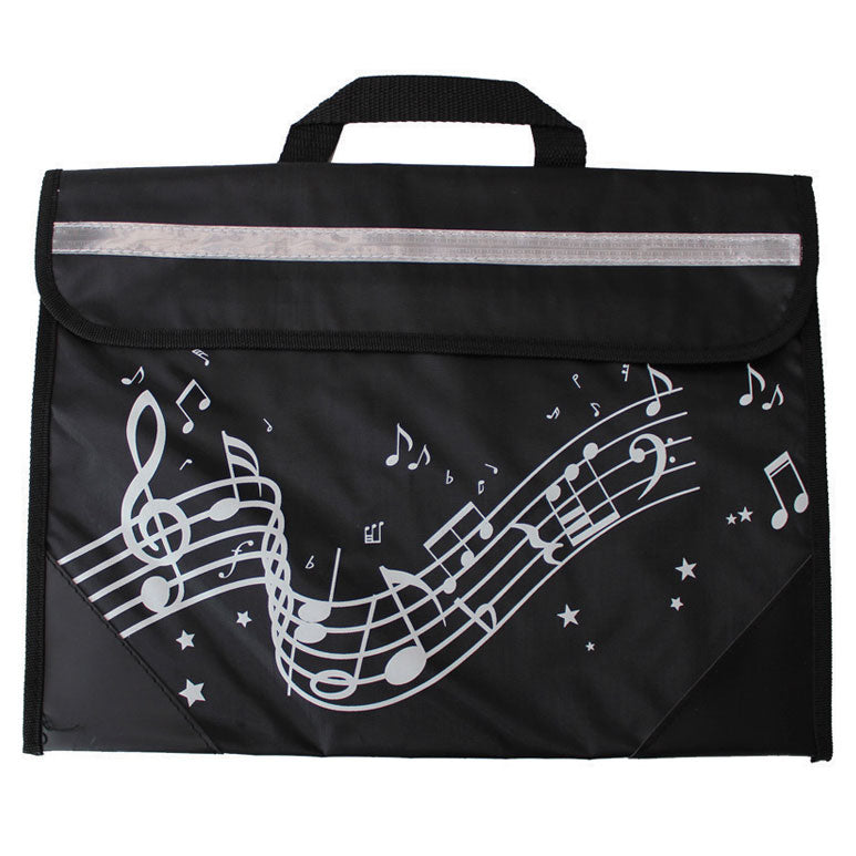 Black bag with music notes design on a white background