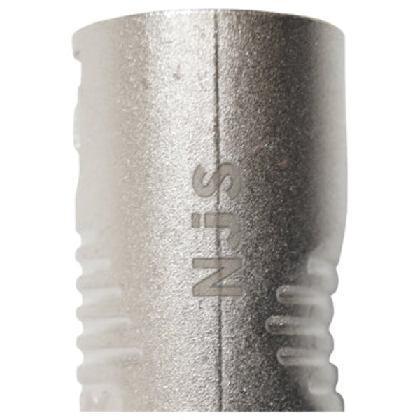 detail Njs' branding on the xlr connector on a white background
