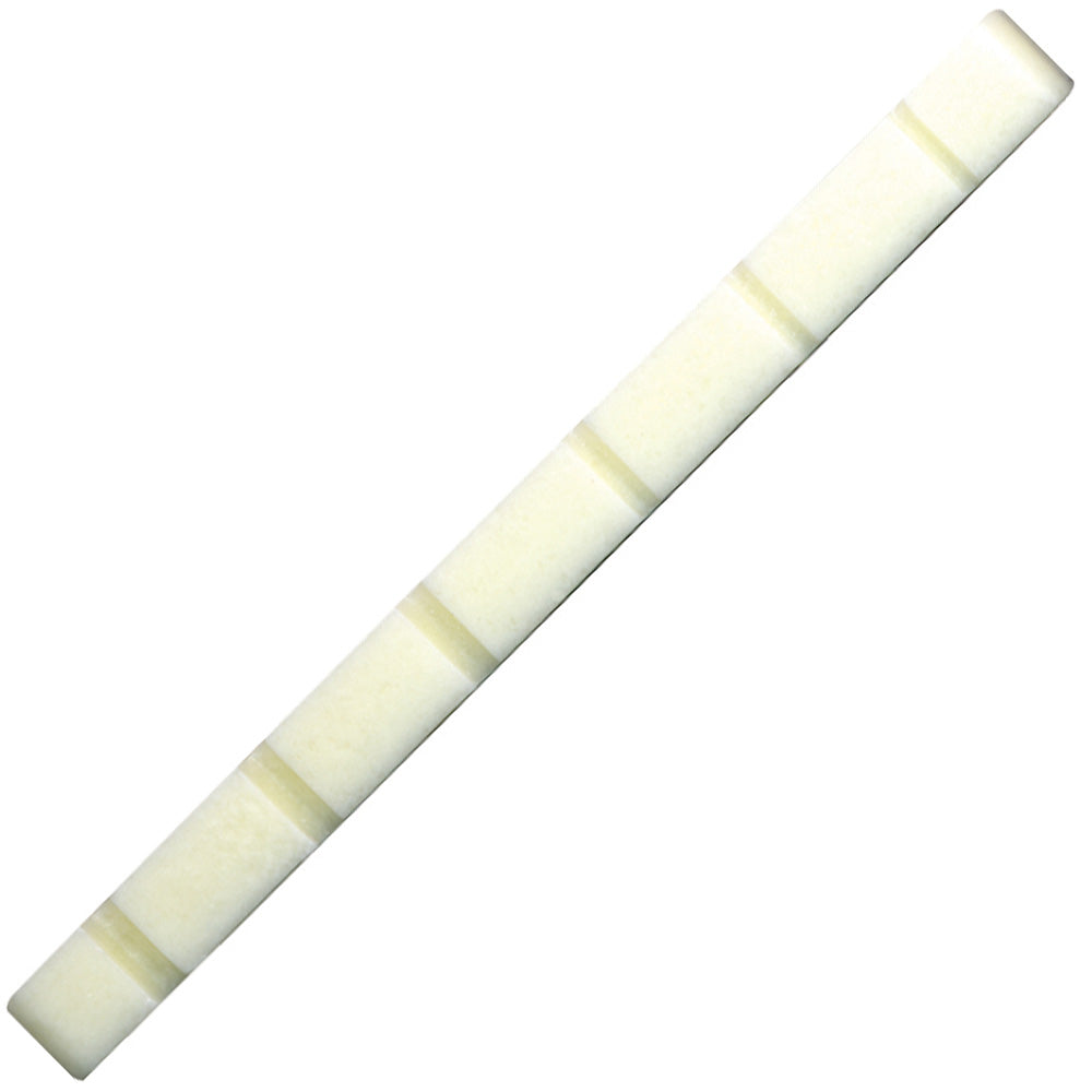 White guitar top nut with grooves on a white background