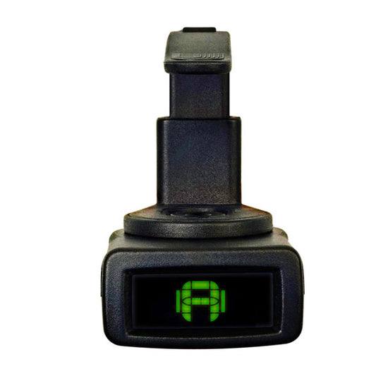 Black electronic device with a green LED display on a white background
