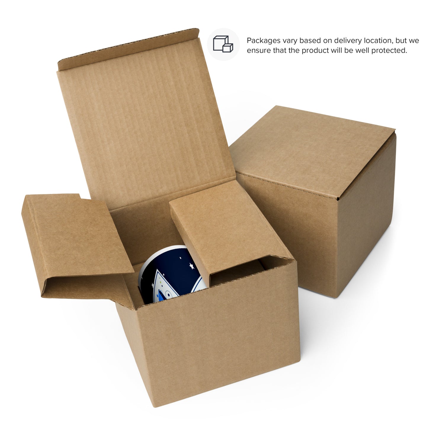 Open cardboard box with a product inside on a white background