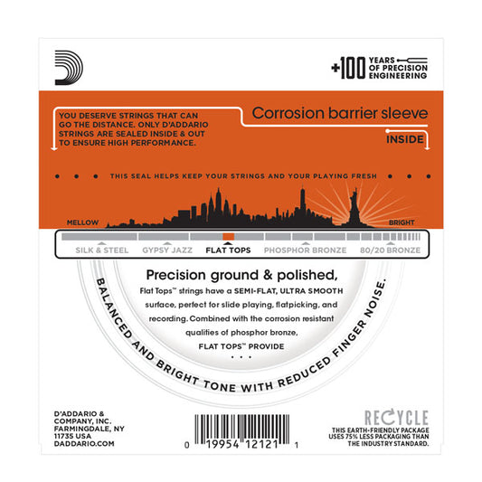 D'Addario guitar string packaging with orange label and white background