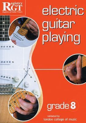 Book cover of 'Electric Guitar Playing' grade 8 by RGT with guitar images and text.