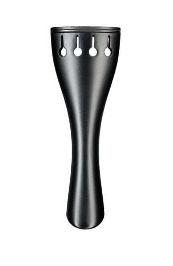 Black 3/4 violin tail piece on a white background