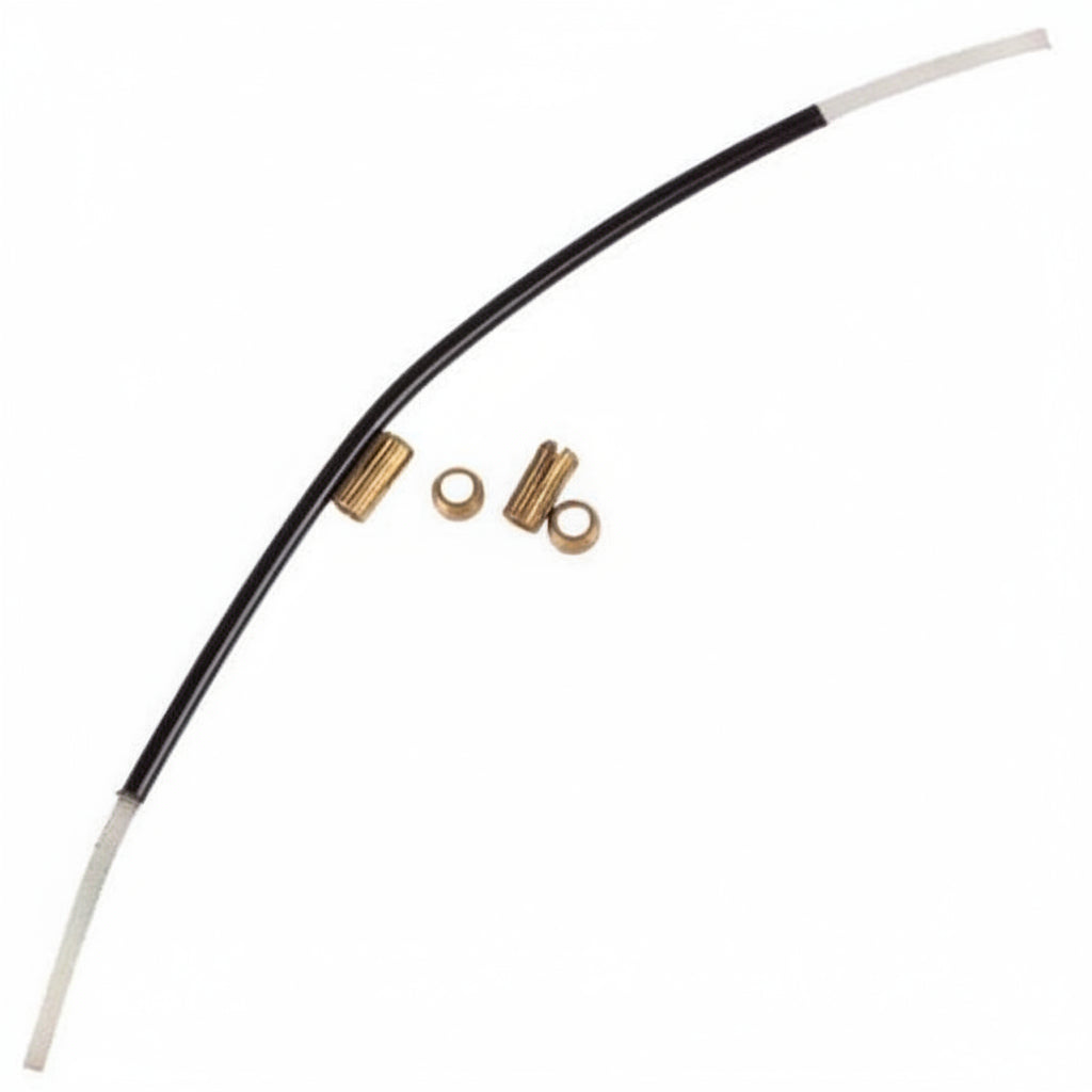 Black and white tail gut with brass connectors on a white background