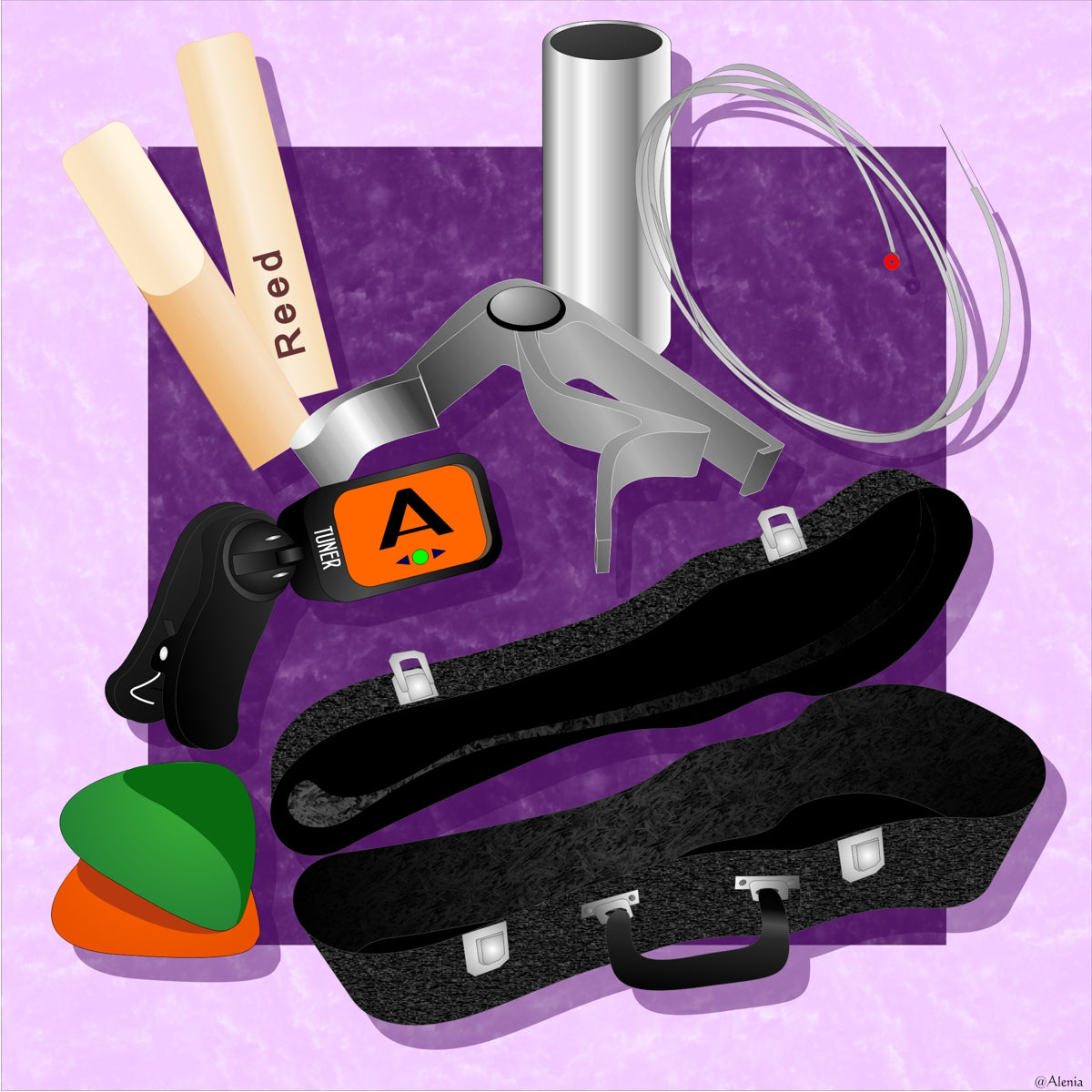 This category contains accessories like strings, reeds, straps cases, plectrums, mutes, slides, tuners and more!