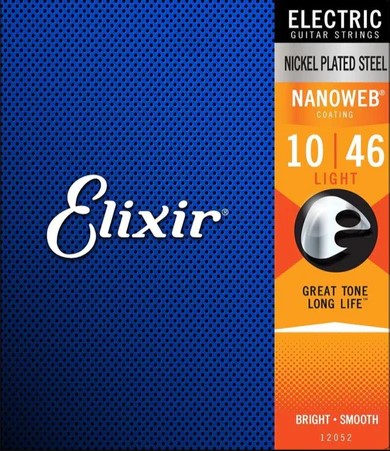Elixir electric guitar strings packaging with blue and orange design