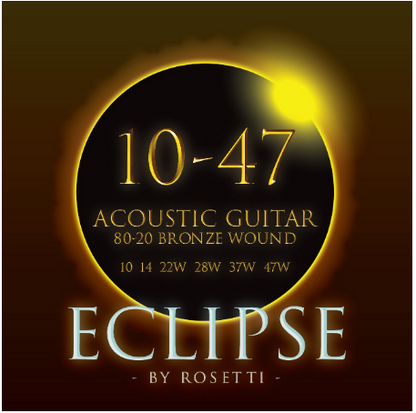 Rosetti Eclipse acoustic guitar strings packaging with time stamp and product details.