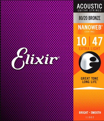 Elixir acoustic guitar strings packaging with purple and orange design