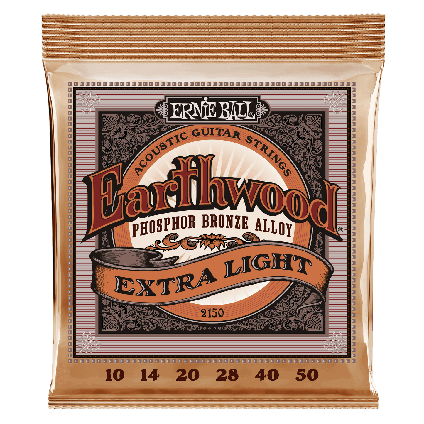 Ernie Ball Earthwood Phosphor Bronze Alloy acoustic guitar strings packaging on a black background