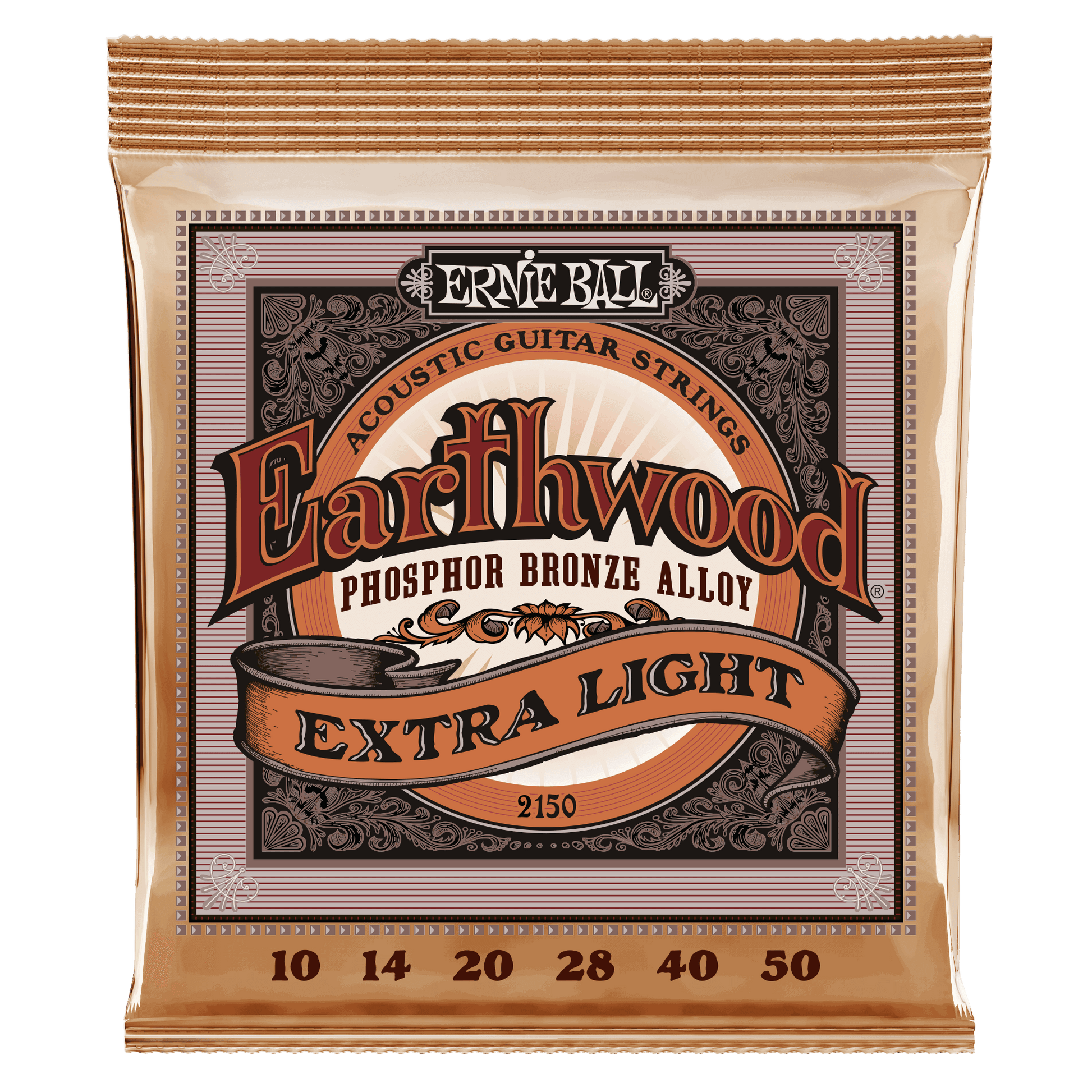Ernie Ball Earthwood Phosphor Bronze Alloy acoustic guitar strings packaging on a black background