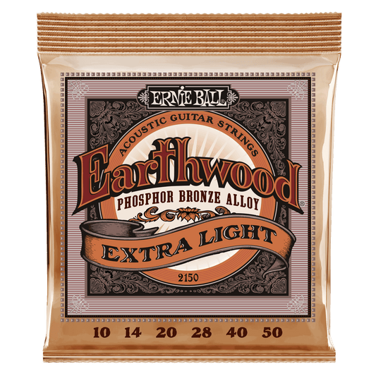 Ernie Ball Earthwood Phosphor Bronze Alloy acoustic guitar strings packaging on a black background