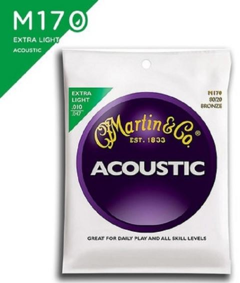 Martin acoustic guitar strings packaging with branding and product details.