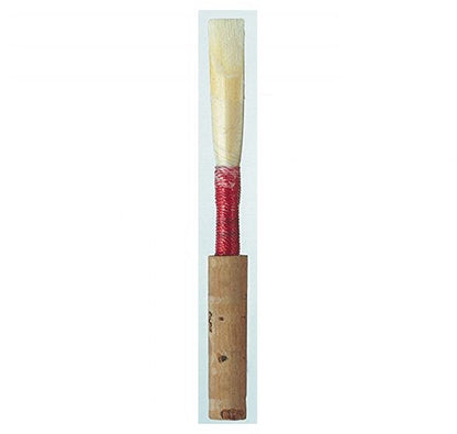 Wooden reed with red wrap and cork a white background