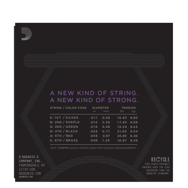 D'Addario guitar string set packaging with specifications and branding.