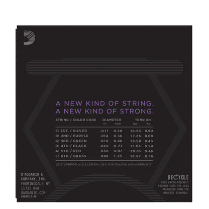D'Addario guitar string set packaging with specifications and branding.