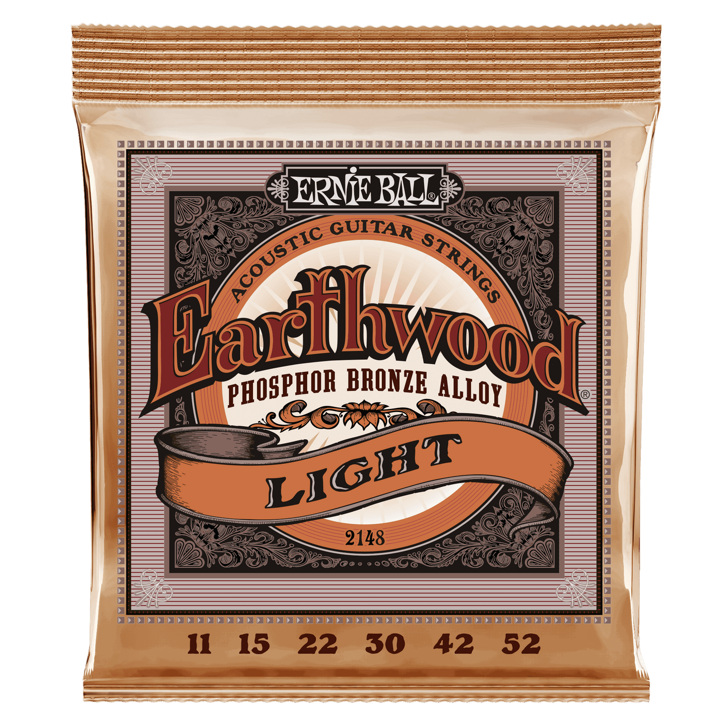 Ernie Ball Earthwood Phosphor Bronze Alloy acoustic guitar strings packaging on a black background