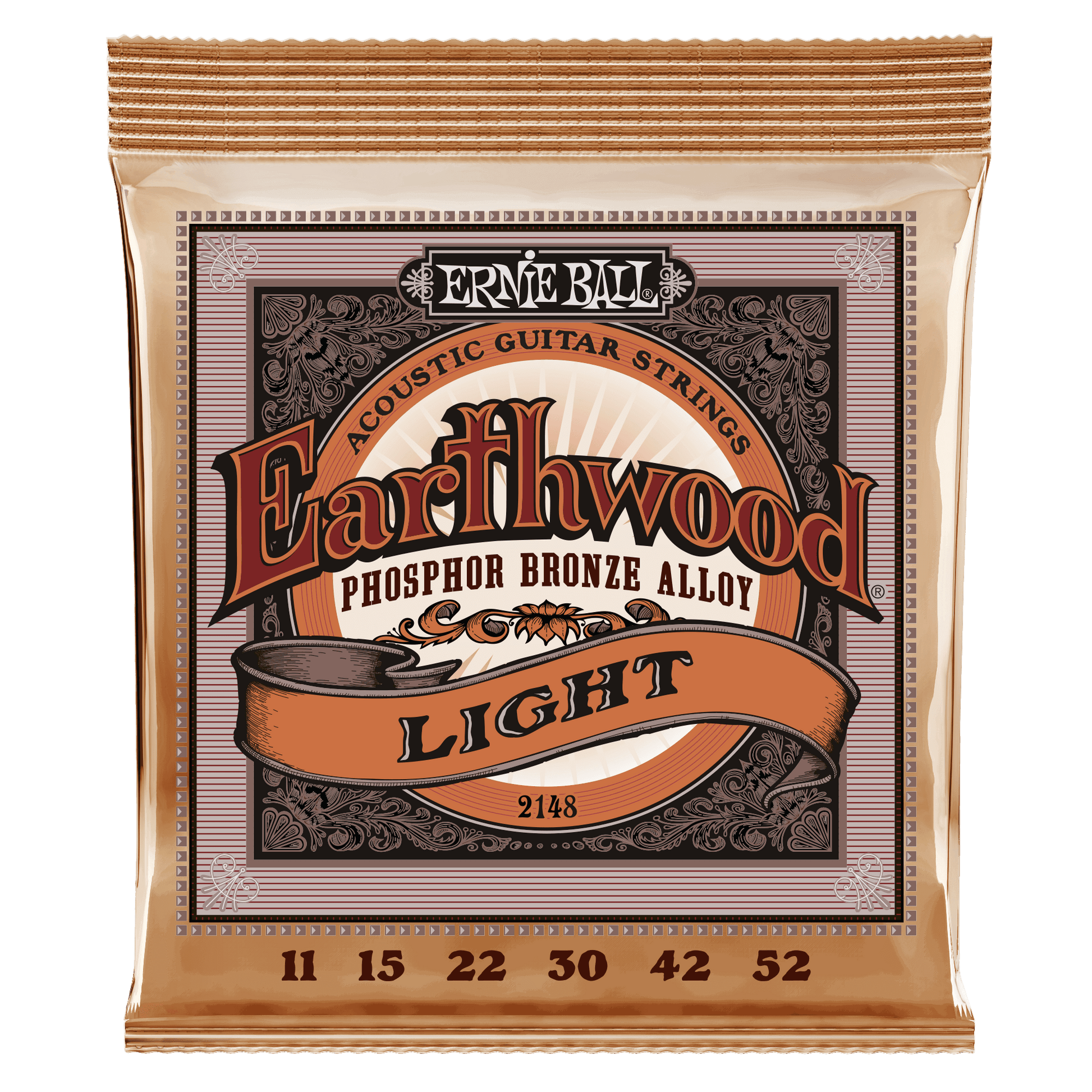Ernie Ball Earthwood Phosphor Bronze Alloy acoustic guitar strings packaging on a black background
