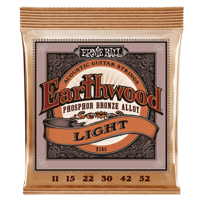 Ernie Ball Earthwood Phosphor Bronze Alloy acoustic guitar strings packaging on a black background