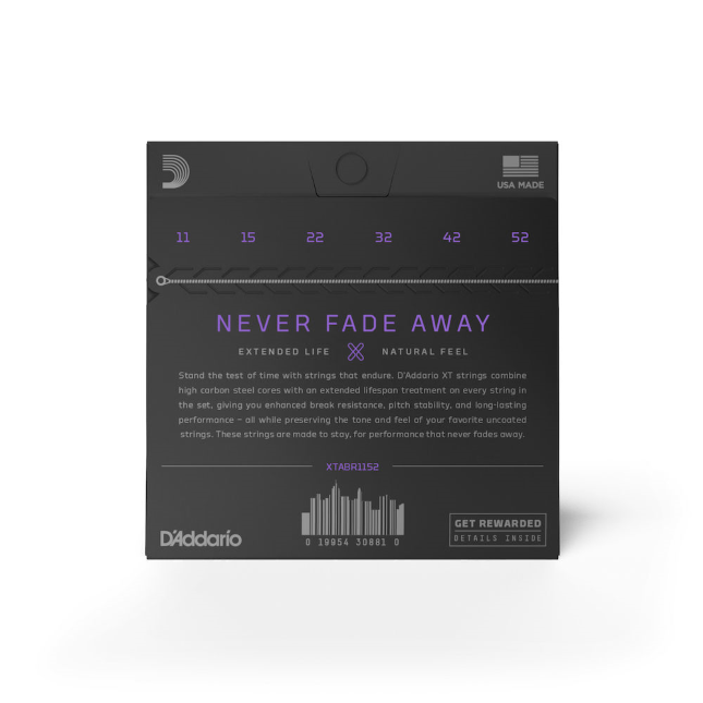 D'Addario guitar string set packaging with text on a white background