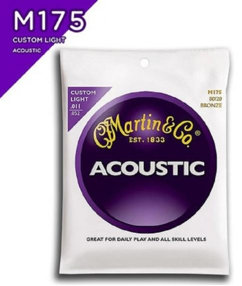 Martin acoustic guitar strings packaging with purple and white design