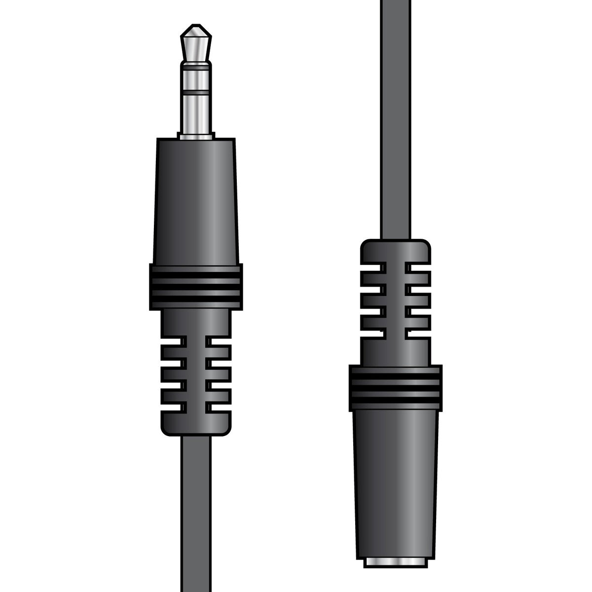 Black audio cable with 3.5mm plug on a white background